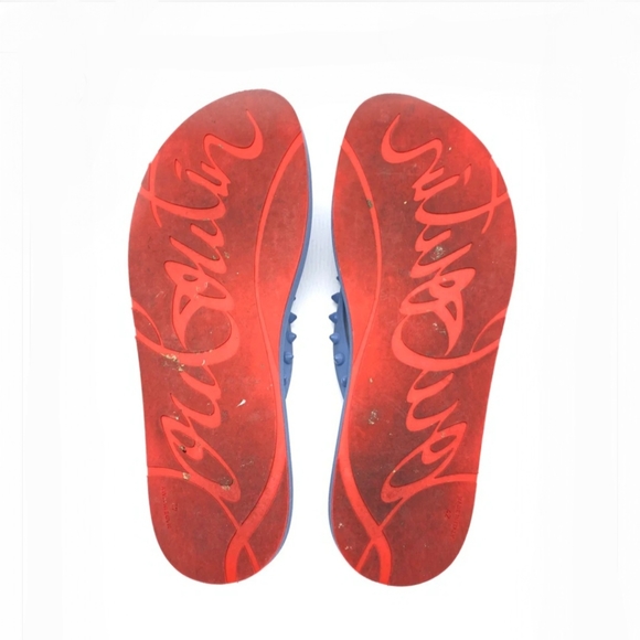 Authentic Christian Louboutin Loubi Blue Flip Flops Size 42